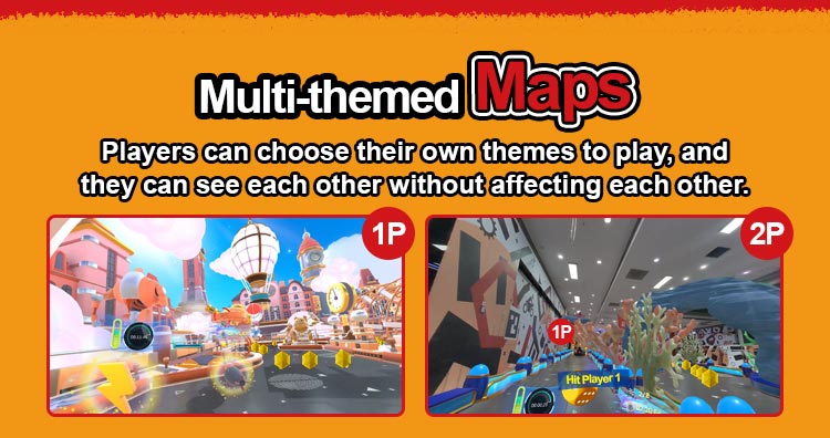Multiple themed virtual worlds inside one mixed reality karting arena